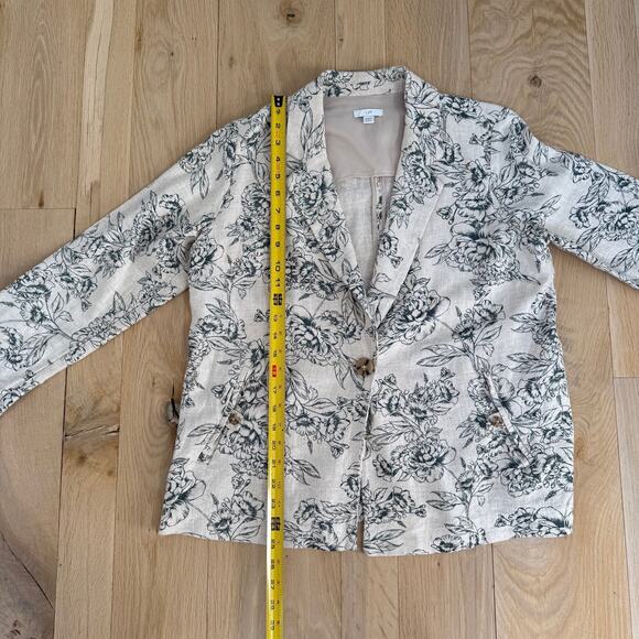 J. Jill Desert Bloom Linen Rayon Blazer Flax Beige Green Floral SZ S - Picture 6 of 8